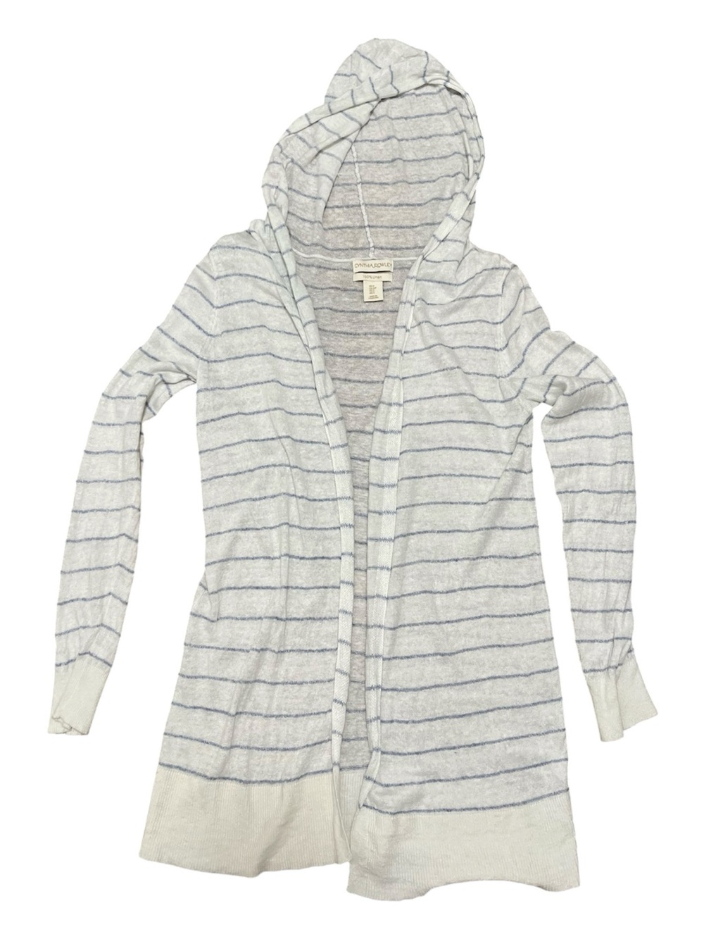 Cynthia Rowley 100% Linen White & Navy Longline Cardigan Size Small